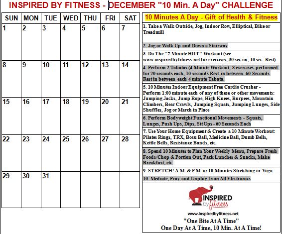 December 10 Min Challenge Calendar