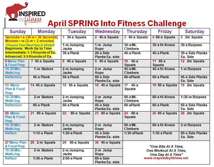 April Fitness Challenge Squats/Cardio/Planks
